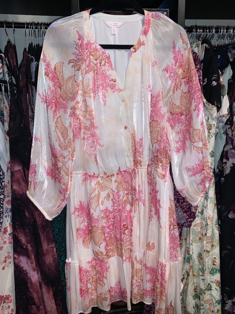Lauren Conrad Silky Dress White and Pink XL